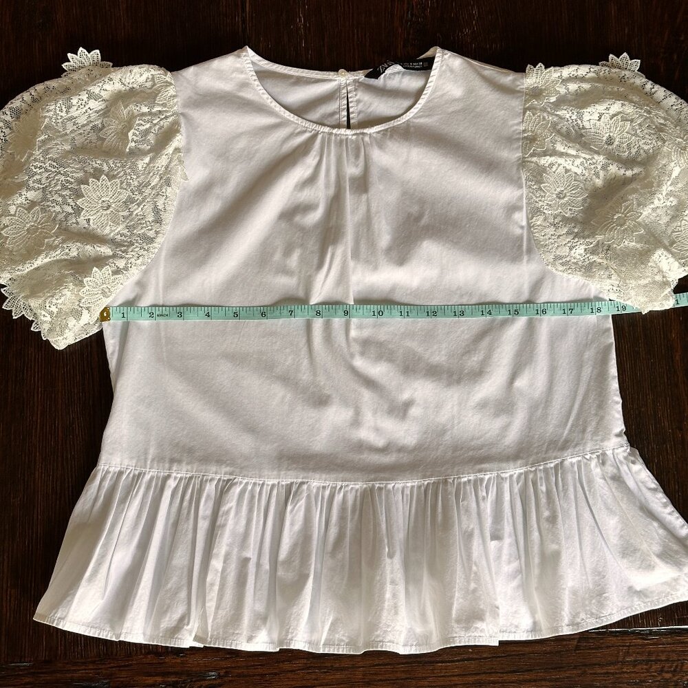 Zara White Lace-Sleeve Peplum Top Size S - Coquette - Picture 8 of 9